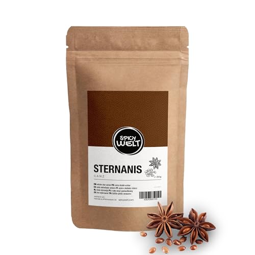 Spicy Welt Sternanis Ganz (250g) – Ganze Anissterne für Brühen & Currys, Backen & Heißgetränke, Zum Aromatisieren | Intensiv, Aromatisch & Lakritzartig | 100% Naturrein, Ohne Zusätze von Spicy Welt