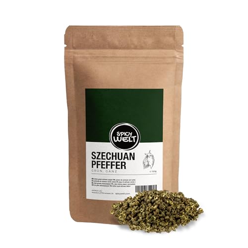 Spicy Welt Szechuanpfeffer Grün Ganz (100g) – Grüner Szechuanpfeffer für Wokgerichte, Currys, Geflügel und Fisch | 100% Naturrein, Ohne Zusätze von Spicy Welt