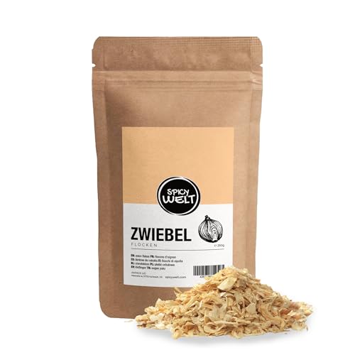 Spicy Welt Zwiebel Flocken (250g) – Küchenfertige Zwiebel Flocken | Sofort Aroma, Für Suppen, Soßen & Dips | Herzhaft, Würzig & Leicht Süßlich | 100% Naturrein, Ohne Zusätze von Spicy Welt