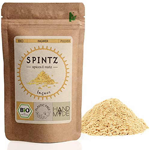 SPINTZ 1000g Bio Ingwer Pulver - Ingwerwurzel gemahlen - gemahlene Ingwer Wurzel für Tee und zum Kochen - Organic Ginger Powder - vegan, 100% natürlich | plastikfrei verpackt von SPINTZ