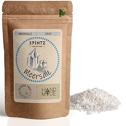 SPINTZ 1000g Meersalz grob - grobes Speisesalz - Ideal für Salzmühle - perfekt für mediterrane Gerichte - zum salzen - Premium Gourmet Salz ohne Rieselhilfen | plastikfrei verpackt von SPINTZ