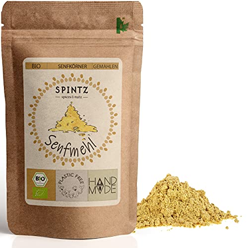 SPINTZ 1000g Bio Senfmehl - gemahlene Senfkörner - Pulver aus echter Senfsaat - 100% natürlich und aus biologischem Anbau - Senfpulver Ideal zum Kochen | plastikfrei & nachhaltig verpackt von SPINTZ