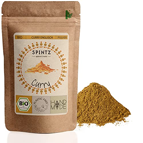 SPINTZ® 250g Bio Curry Pulver mild - mildes Currypulver Englisch - Bio Curry Gewürz für orientalische und indische Küche - Curry Englisch aus 100% biologischem Anbau | plastikfrei verpackt von SPINTZ