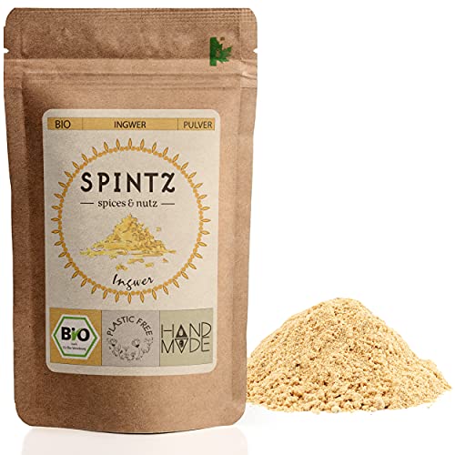 SPINTZ 250g Bio Ingwer Pulver - Ingwerwurzel gemahlen - gemahlene Ingwer Wurzel für Tee und zum Kochen - Organic Ginger Powder - vegan, 100% natürlich | plastikfrei verpackt von SPINTZ