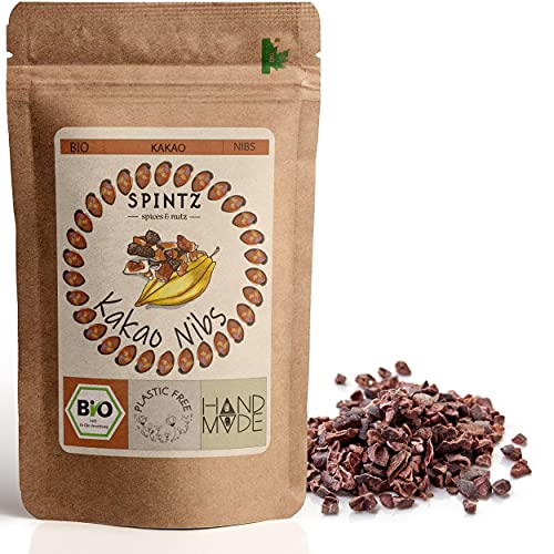 SPINTZ® 250g Bio Kakao Nibs - Kakaonibs roh, gebrochene Kakaobohne - Kakaobohnensplitter - vegan, natürlich- Schokoladenersatz - 100% Rohkost, Rohkakao - Organic Raw Cacao Nibs | plastikfrei verpackt von SPINTZ
