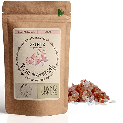 SPINTZ 500g Rosa Natursalz grob - Speisesalz grobe Körnung - Kristallsalz Salz aus Pakistan - Premium Gourmet Salz - Ideal zum Kochen - naturrein ohne Rieselhilfen | plastikfrei verpackt von Spintz