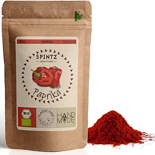 SPINTZ Bio Paprikapulver edelsüß - mildes Paprika Pulver gemahlen - Paprika Gewürz | Ideal für ungarisches Gulasch | 100% natürlich & aus biologischem Anbau | plastikfrei verpackt (1000) von SPINTZ