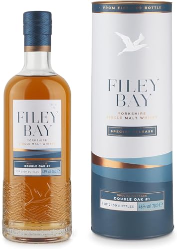 Filey Bay Whisky Double Oak #1 | Yorkshire Single Malt Whisky 46% vol. in Geschenkpackung | Limitierte Edition 2000 Flaschen (1 x 0.7 l) von SPIRIT OF YORKSHIRE