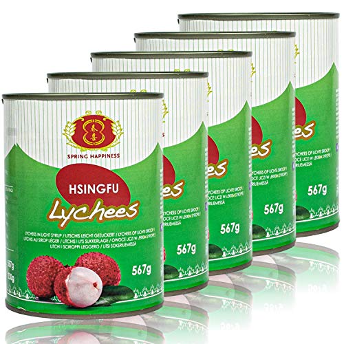 Spring Happiness - 5er Pack Premium Litschis in 567 g Dose - Original Lychee Litchi traditionell eingelegt in Konserve von Spring Happiness