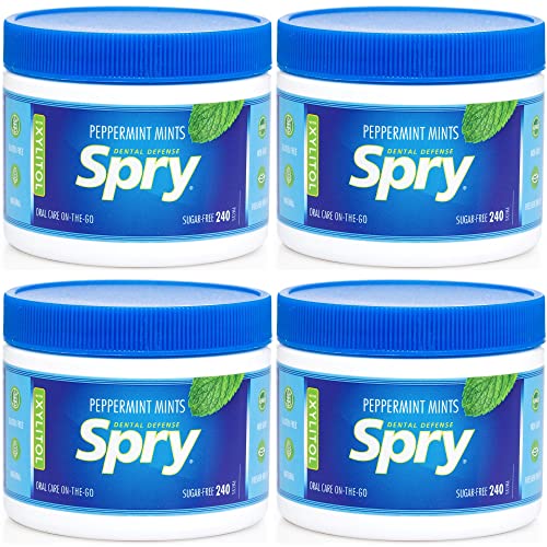Spry Xylitol Natürliche Pfefferminz Bonbons Zuckerfrei – Fördert die Mundgesundheit, regt den Speichelfluss an, bekämpft Mundgeruch, Nicht-GMO, Glutenfrei, 240 Stück (4 Packung) von Spry