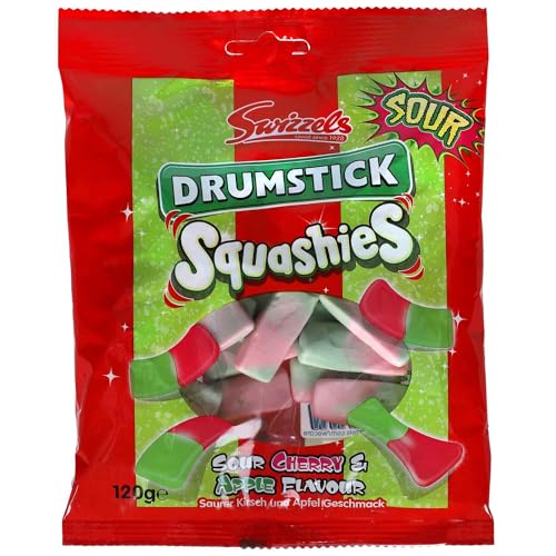 Squashies Drumstick Schaumzuckerware Kirsche & Apfel - 145g - 3er-Packung von Squashies