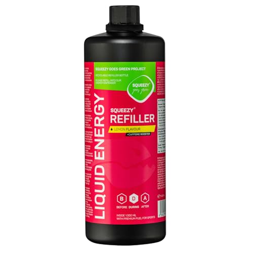 Squeezy Liquid Energy Refiller (Zitrone+Koffein) 1000 ml - Sport Energy Gel mit erhöhtem Wasseranteil für schnelle & dauerhafte Energie bei maximaler Verträglichkeit - ohne Nachtrinken von Squeezy