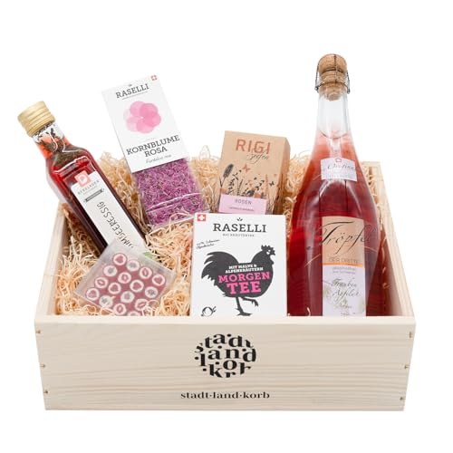 Premium Geschenkkorb «Rosarot» mit hochwertigen regionalen Produkten für rosarote Freude - Geschenkidee für Geburtstage, Weihnachten und als Dankeschön von Stadt Land Korb