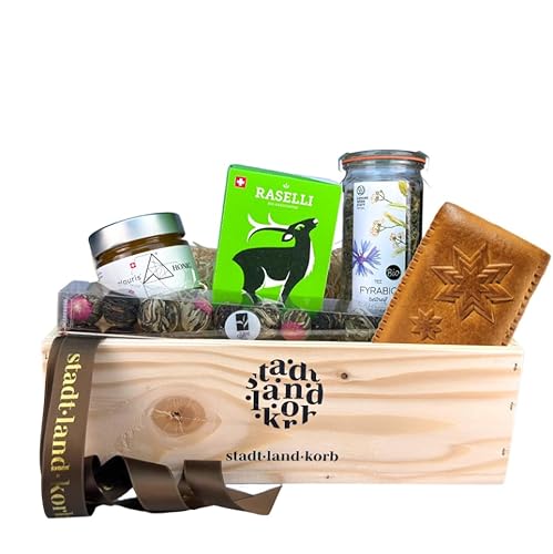 Premium Geschenkkorb «Tea Time» mit hochwertigen regionalen Produkten für entspannte und leckere Tea Time - Geschenkidee für Geburtstage, Weihnachten und als Dankeschön von Stadt Land Korb