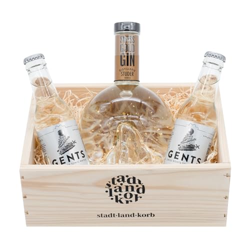 Premium Gin & Tonic Geschenkkorb «Swiss Gold Gin» für goldene Momente zum Anstossen – Geschenkidee für Geburtstage, Weihnachten und als Dankeschön Premium Gin & Tonic Geschenkkorb «Swiss Gold Gin» für goldene Momente zum Anstossen – Geschenkidee für Geburtstage, Weihnachten und als Dankeschön von Stadt Land Korb