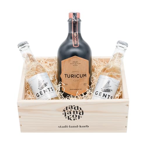 Premium Gin und Tonic Geschenkkorb «Turicum Wood Barreled Gin» – Geschenkidee für Geburtstage, Weihnachten und als Dankeschön von Stadt Land Korb