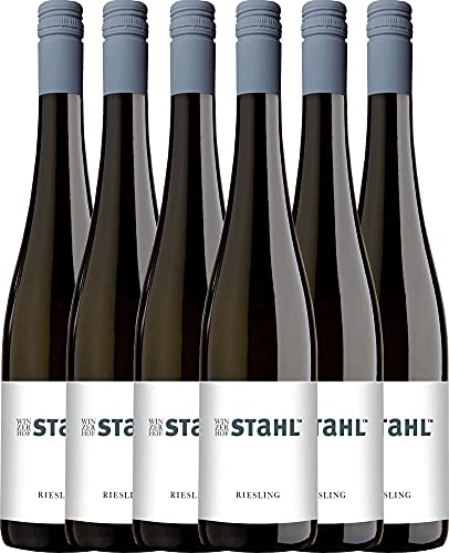VINELLO 6er Weinpaket Weißwein - Riesling 2021 - Winzerhof Stahl mit einem VINELLO.weinausgießer | 6 x 0,75 Liter von Winzerhof Stahl