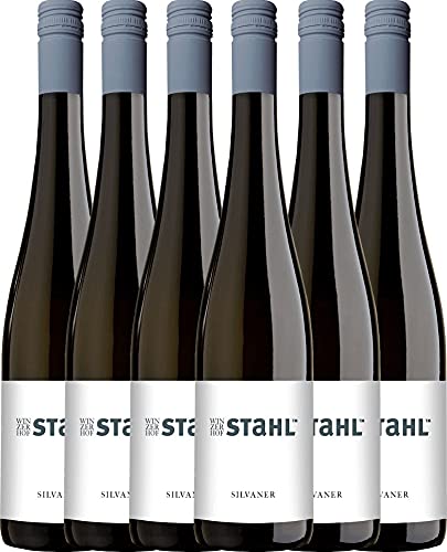 VINELLO 6er Weinpaket Weißwein - Silvaner 2020 - Winzerhof Stahl mit einem VINELLO.weinausgießer | 6 x 0,75 Liter von Stahl Winzerhof
