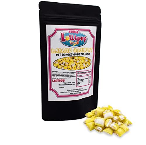 Bonbon Banane-Joghurt mit Schoko-Kokos Füllung - Leckeres Fruchtbonbon von Stalls Lollipop von Stalls Lollypop