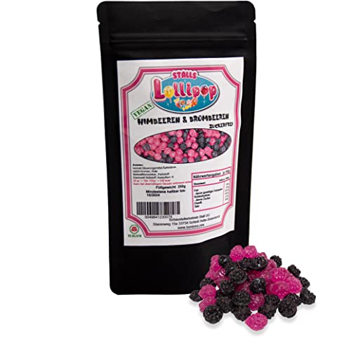 Bonbon Himbeer-Brombeer zuckerfrei 250g - vegane Fruchtbonbons von Stalls Lollipop von Stalls Lollipop