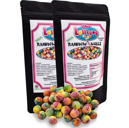 Bonbon Rainbow Balls - Bunte Bonbons mit Kaugummigeschmack im Doppelpack von Stalls Lollipop von Stalls Lollypop