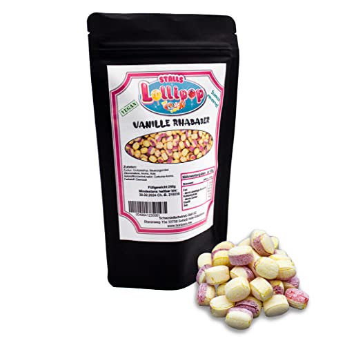 Bonbon Vanille Rhabarber - 250g Fruchtbonbons mit Vanillegeschmack von Stalls Lollipop von Stalls Lollipop