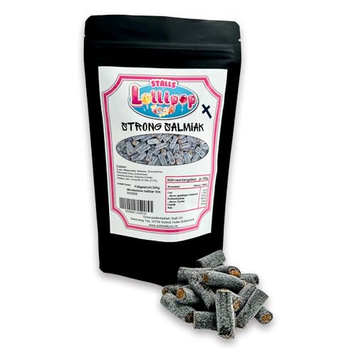 Strong Salmiak - Finnische Lakritze - Salmiaklakritz - Kräftige Lakritzsorte 200g von Stalls Lollipop - Entdecke mit uns ein Stück finnische Kultur - Lakritz mit Salmiaknote - Weichlakritz von Stalls Lollypop
