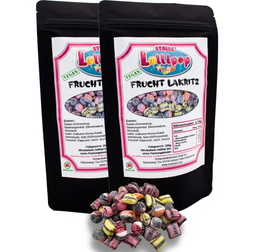 500g Bonbon Fruchtiges Lakritz in 4 aussergewöhnlichen Geschmacksrichtungen von Stalls Lollypop