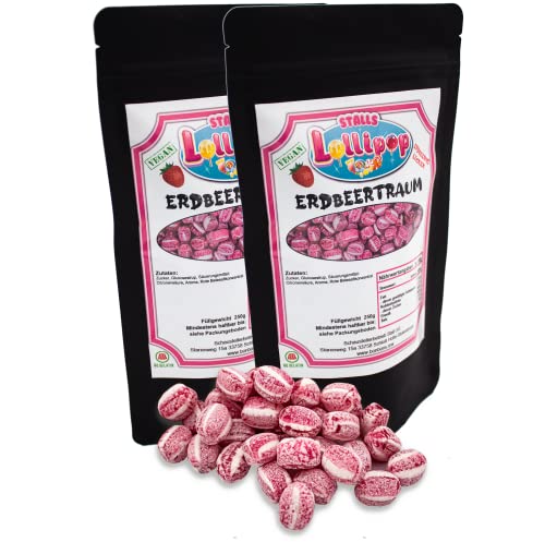 500g Leckere Erdbeer-Sahne Bonbons 2x250g von Stalls Lollypop