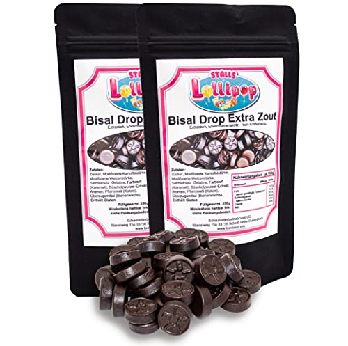 500g holländisches Lakritz Bisal-Drop extra salzig 2x250g von Stalls Lollypop