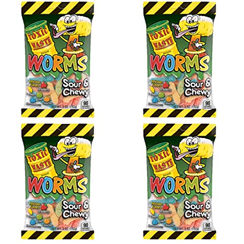 Toxic Waste Worms 4er Pack - Toxic Waste Sour& Chewy 4x 142g von Stalls Lollypop