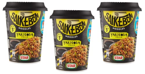 3x Star Saikebon Noodles Yakisoba Pollo Japanisches Gericht Bestehend aus Nudeln, Huhn und Gemüse 93g von Star