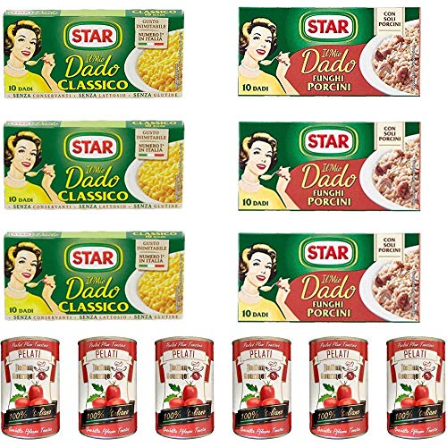 3x Star classico dado brodo Suppenwürfel Brühe klassisch 10 pz + 3x Star dado funghi porcini Steinpilze + Italian Gourmet 100% italienische geschälte Tomaten dosen 6x 400g von Star