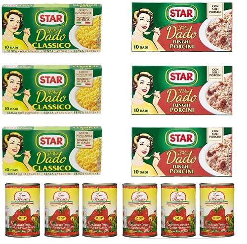 3x Star classico dado brodo Suppenwürfel Brühe klassisch 10 pz + 3x Star dado funghi porcini Steinpilze + Zia Rosa DOP Pomodoro San Marzano Tomate aus Kampanien Dose von 400g 6x 400g von Star