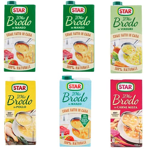 Star brodo Testpaket Manzo Pollo Carne mista Vegetale Brühe Flüssigkeit Rindfleisch an Geschmack Fertiggerichte 6x 1Lt von Star