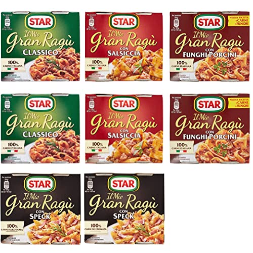 Testpaket Star ragù sughi pronti Fertige Saucen 8x(2x180g) 100% Italienisch Classico Salsiccia Funghi Porcini Speck von Star