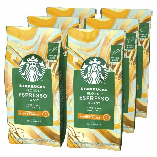 STARBUCKS Blonde Espresso Roast, Helle Röstung, Ganze Kaffeebohnen, 200 g (6er Pack) von STARBUCKS