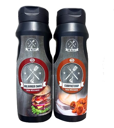 AVO BBQ Club Saucen Set | BBQ Sauce & Curryketchup | Stylisch schwarze Quetschflaschen | 2 x 500ml von Starch Heros