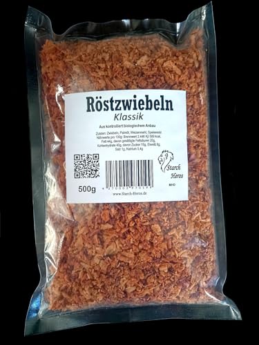 Röstzwiebeln Klassik 500 Gramm vegan vegetarisch aus deutschem Anbau ohne Zuckerzusatz, Konservierungsstoffe oder Hefeextrakte von Starch Heros