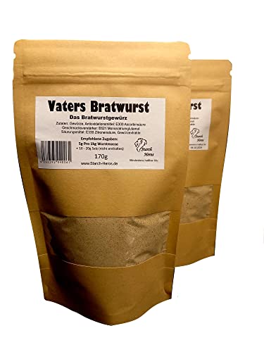 Vaters Bratwurst, DAS Bratwurstgewürz, 170 gr, Exklusiv von Starch Heros im wiederverschließbaren Aromapack! Schmackhafte Würze für die eigene Bratwurst! von Starch Heros