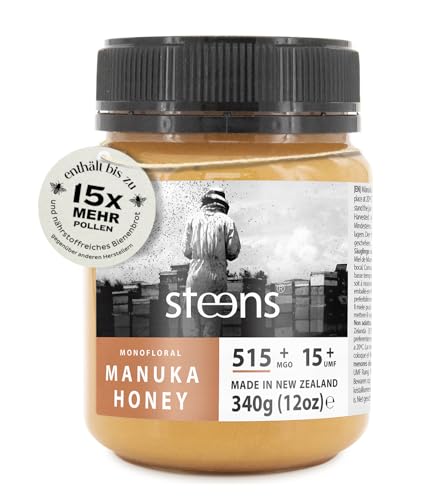 Steens Manuka Honey MGO 515+ - 340 g rein roher 100% zertifizierter UMF 15+ Manuka Honig - abgefüllt und versiegelt in Neuseeland von Steens