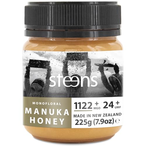 Steens Manuka Honey MGO 1122+ - 225 g rein roher 100% zertifizierter UMF 24+ - über Manuka Honig 1000 MGO - abgefüllt und versiegelt in Neuseeland von Steens