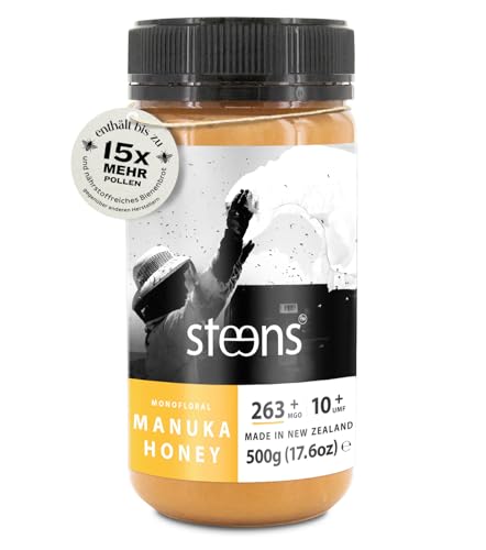 Steens Manuka Honey MGO 263+ - 500 g rein roher 100% zertifizierter UMF 10+ Manuka Honig - abgefüllt und versiegelt in Neuseeland von Steens