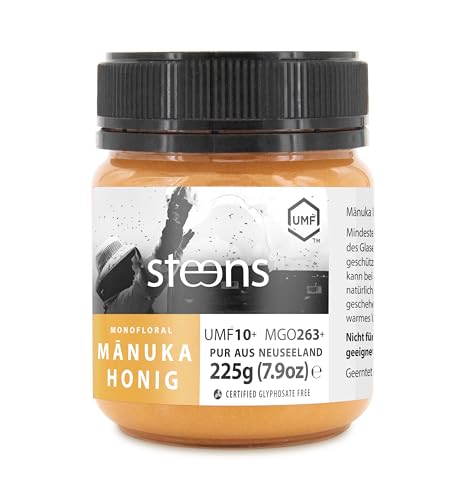 Steens Manuka Honey MGO 263+ - rein roher 100% zertifizierter UMF 10+ Manuka Honig - abgefüllt und versiegelt in Neuseeland - 225 g Steens Manuka Honey MGO 263+ - rein roher 100% zertifizierter UMF 10+ Manuka Honig - abgefüllt und versiegelt in Neuseeland - 225 g von Steens
