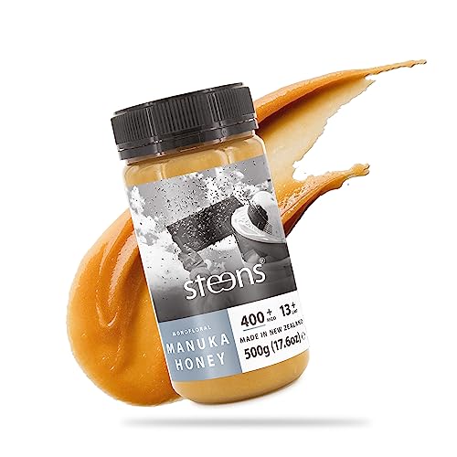 Steens Manuka Honey MGO 400 + - 500 g rein roher 100% zertifizierter UMF 13+ Manuka Honig - abgefüllt und versiegelt in Neuseeland - 500 g von Steens