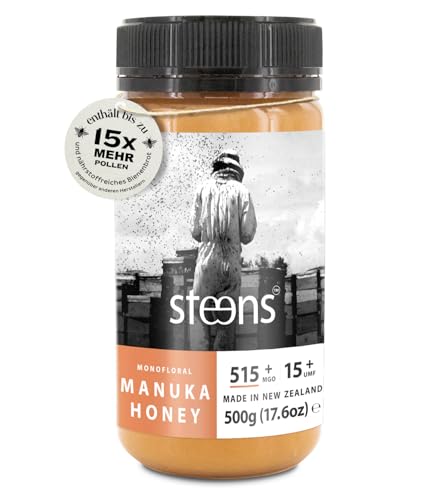 Steens Manuka Honey MGO 515+ - 500 g rein roher 100% zertifizierter UMF 15+ Manuka Honig - abgefüllt und versiegelt in Neuseeland von Steens