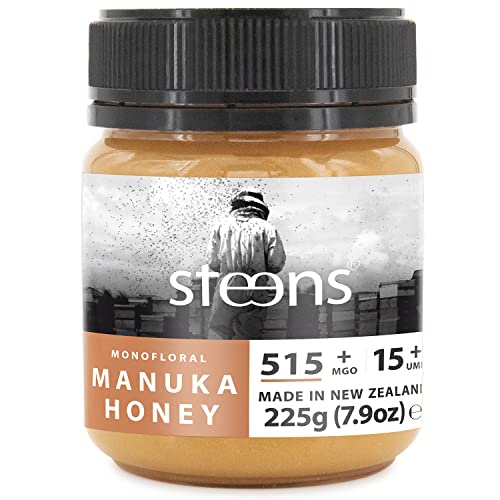 Steens Manuka Honey MGO 515+ - rein roher 100% zertifizierter UMF 15+ Manuka Honig - abgefüllt und versiegelt in Neuseeland - höchste Qualitätsstufe - 225 g von Steens