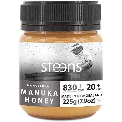 Steens Manuka Honey MGO 830+ - 225 g rein roher 100% zertifizierter UMF 20+ - über Manuka Honig 800 MGO - abgefüllt und versiegelt in Neuseeland von Steens