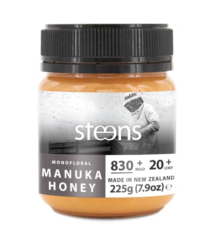 Steens Manuka Honey MGO 830+ - 225 g rein roher 100% zertifizierter UMF 20+ - über Manuka Honig 800 MGO - abgefüllt und versiegelt in Neuseeland von Steens