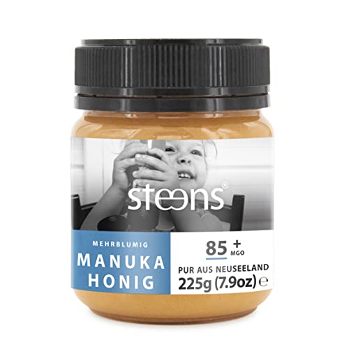 Steens Manuka Honey MGO 85+ - 225 g rein roher 100% zertifizierter multifloraler Manuka Honig - abgefüllt und versiegelt in Neuseeland von Steens